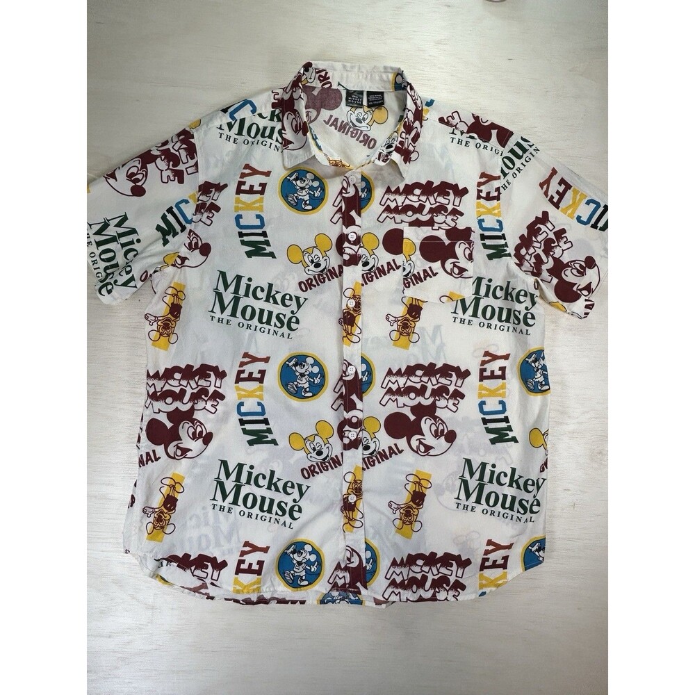 Disney Original Mickey Mouse Men's XXL White Short Sleeve Button Up